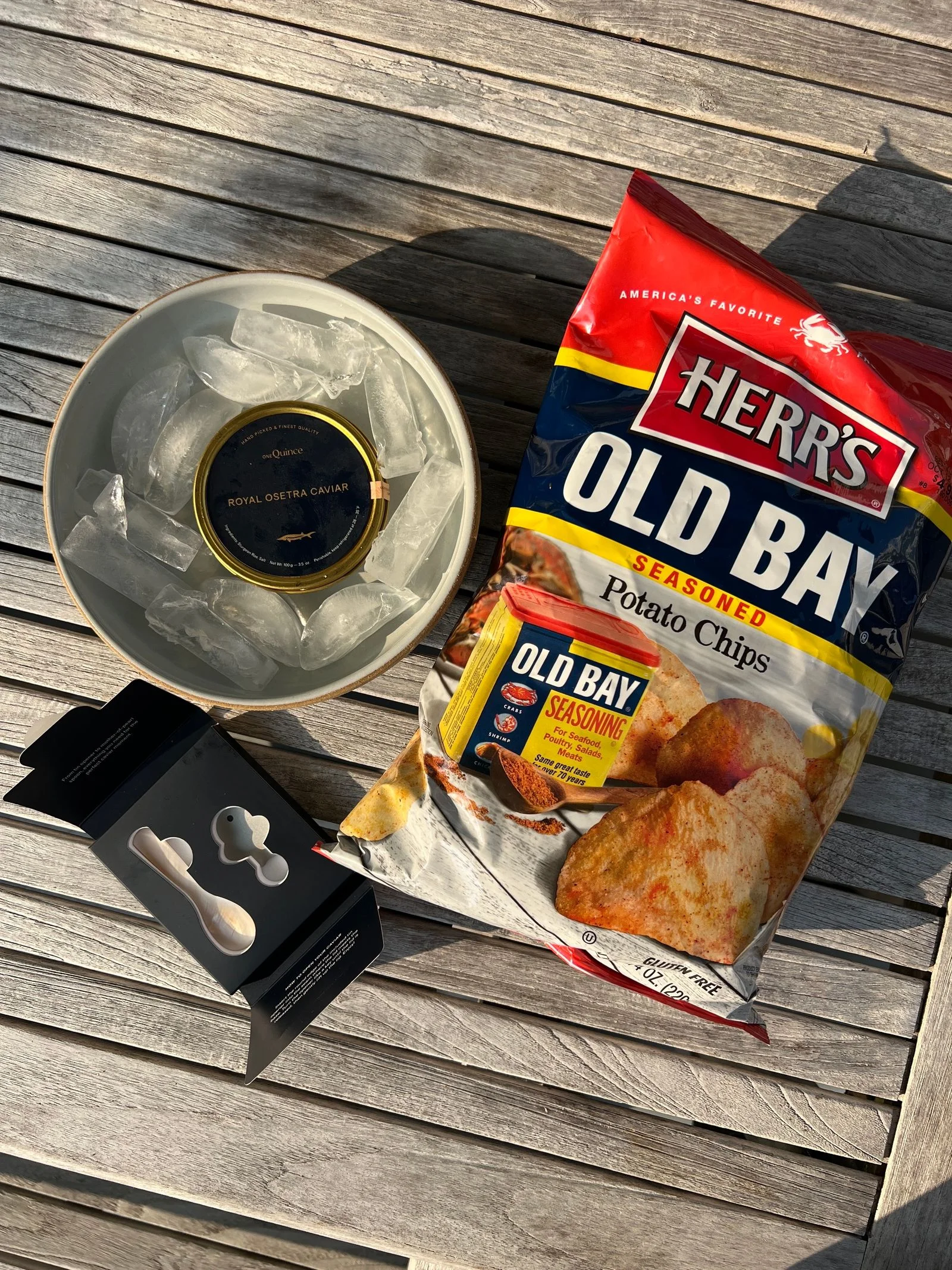 quince caviar and herr's old bay chips