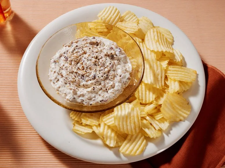Onion Dip in a bowl on a plate