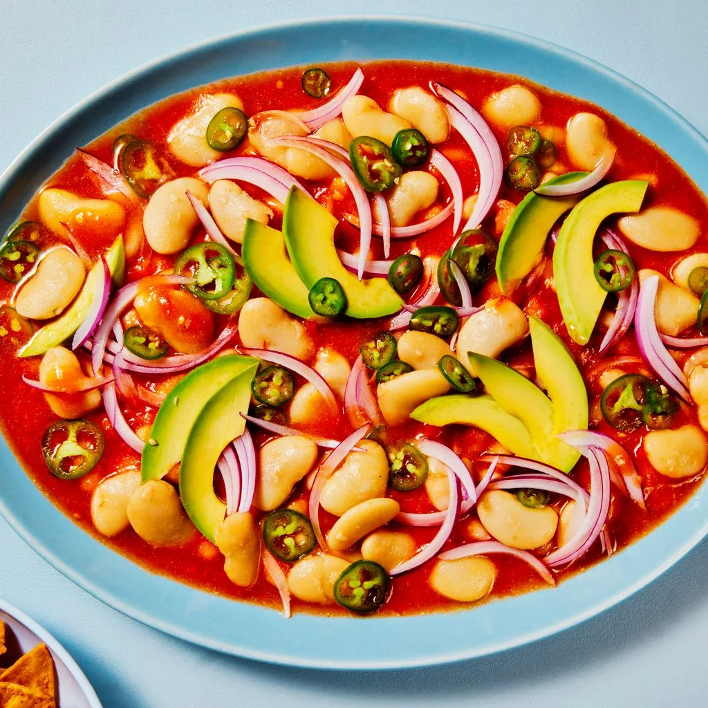 Big bean Ceviche on a blue background and blue plate