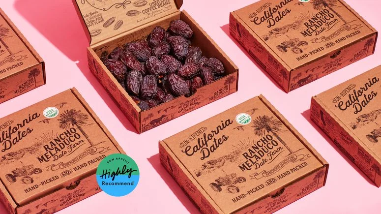 Boxes of Rancho Meladuco Medjool dates
