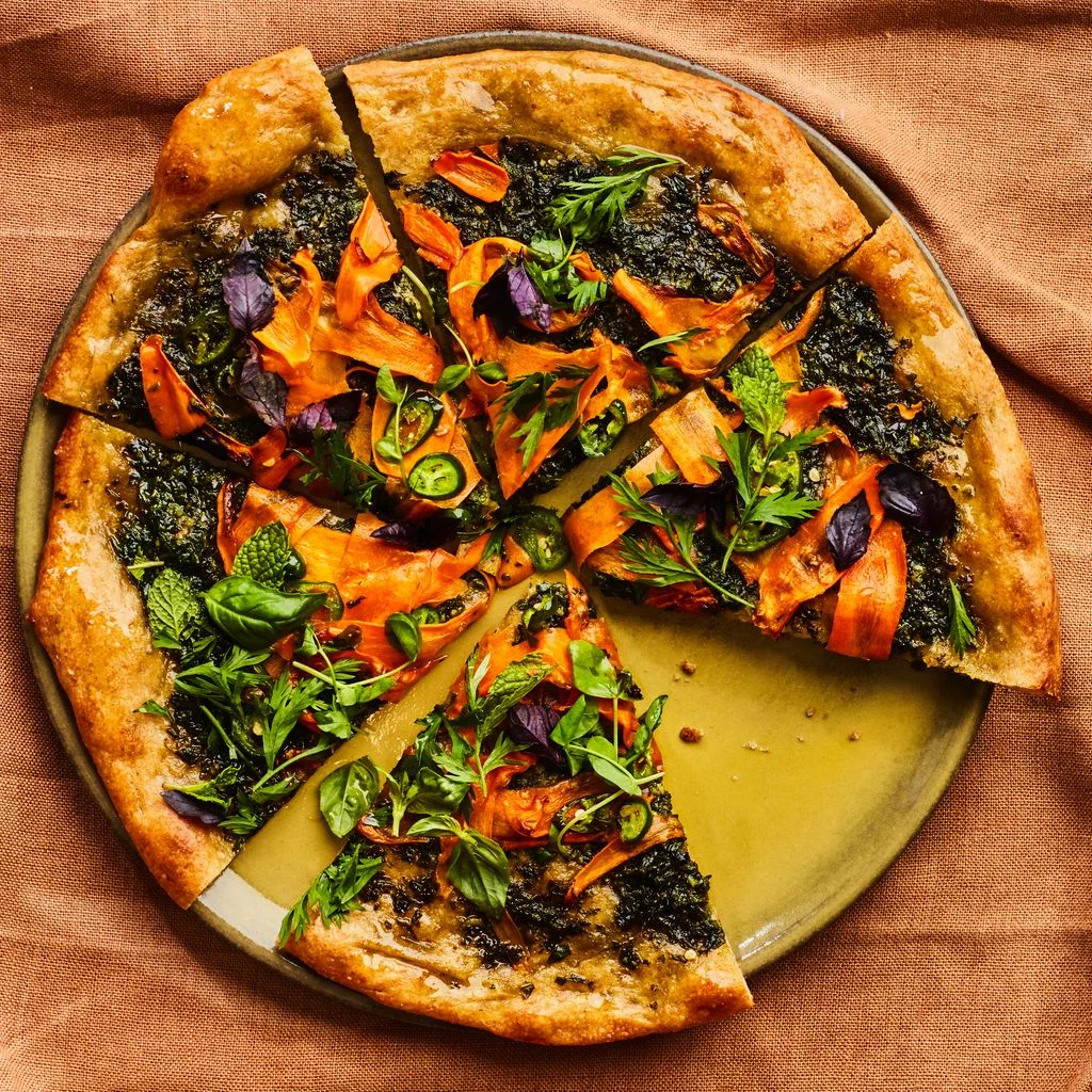 Carrot top pesto pizza