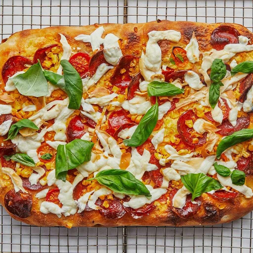 Creamed Corn and Pepperoni Grandma Pie