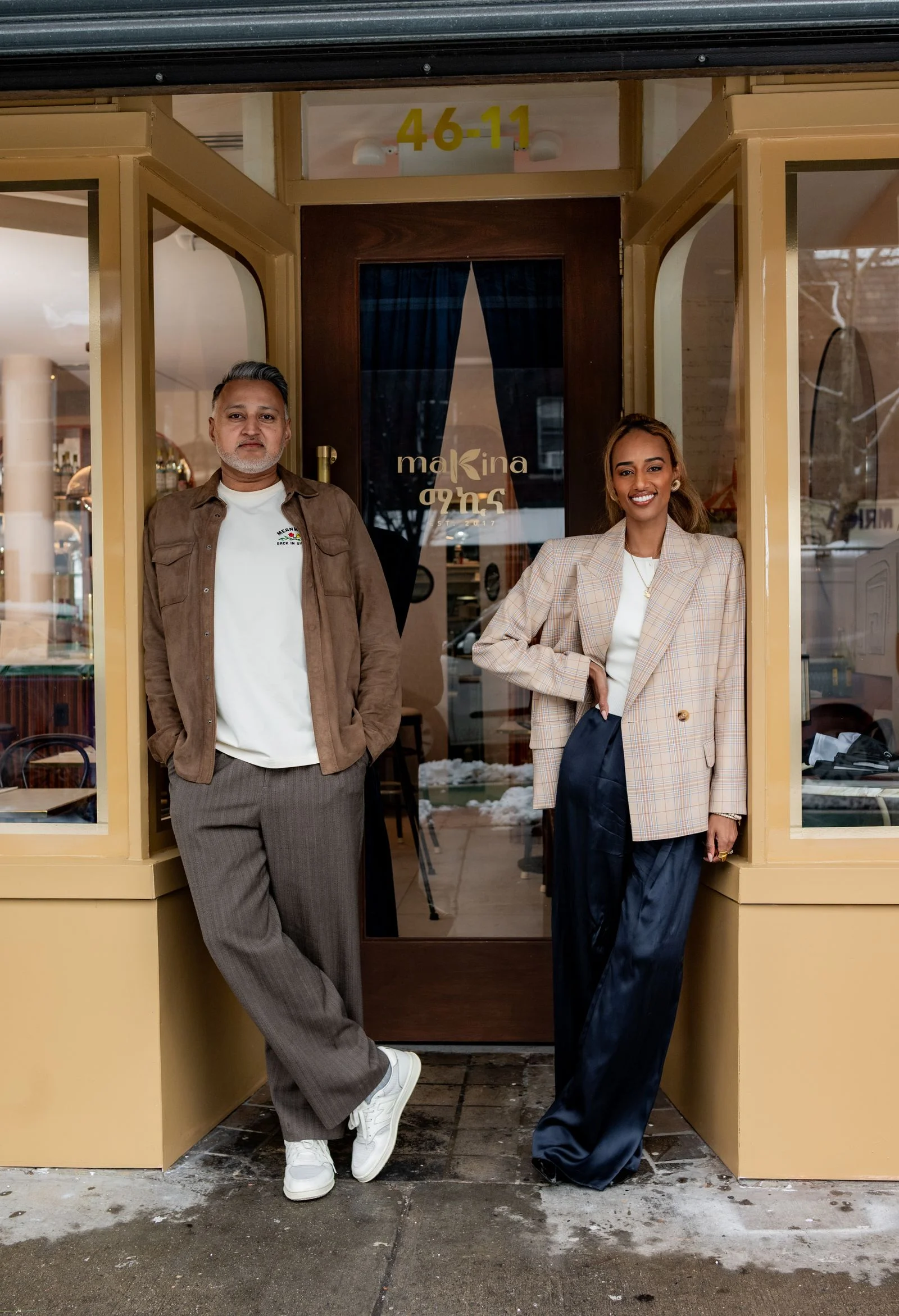 Makina Caf owners Eden Gebre Egziabher and Renny Itwaru at their location on Sullivan Street in Sunnyside Queens.