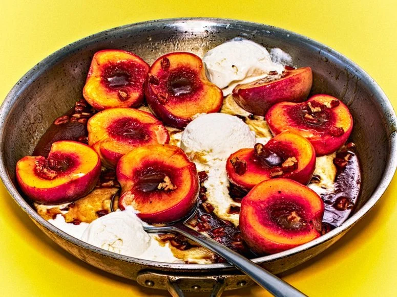 Peaches Foster in a skillet