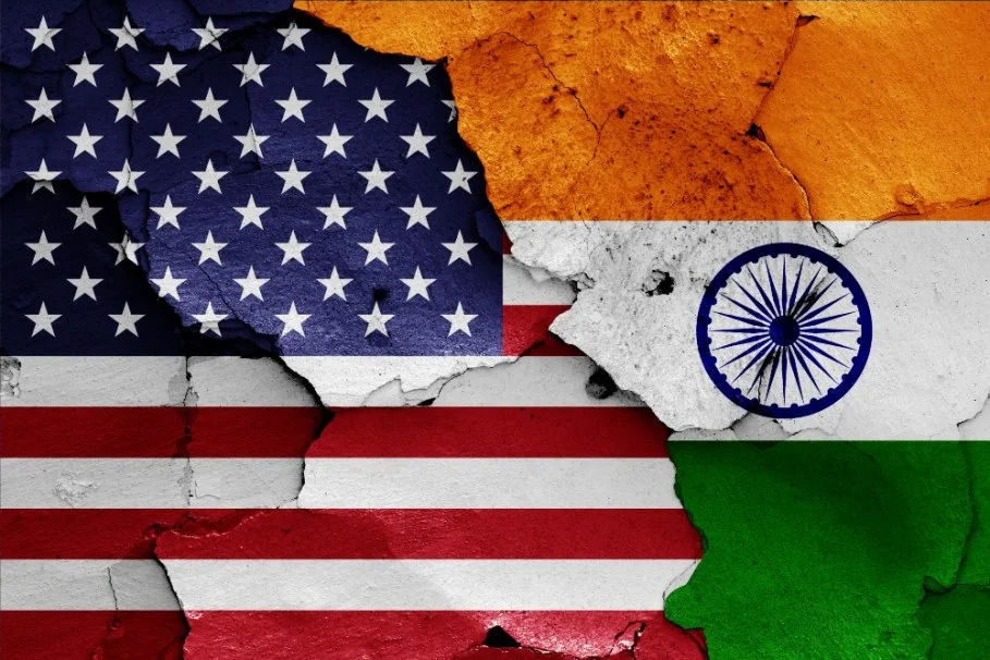 India, U.S. flags.