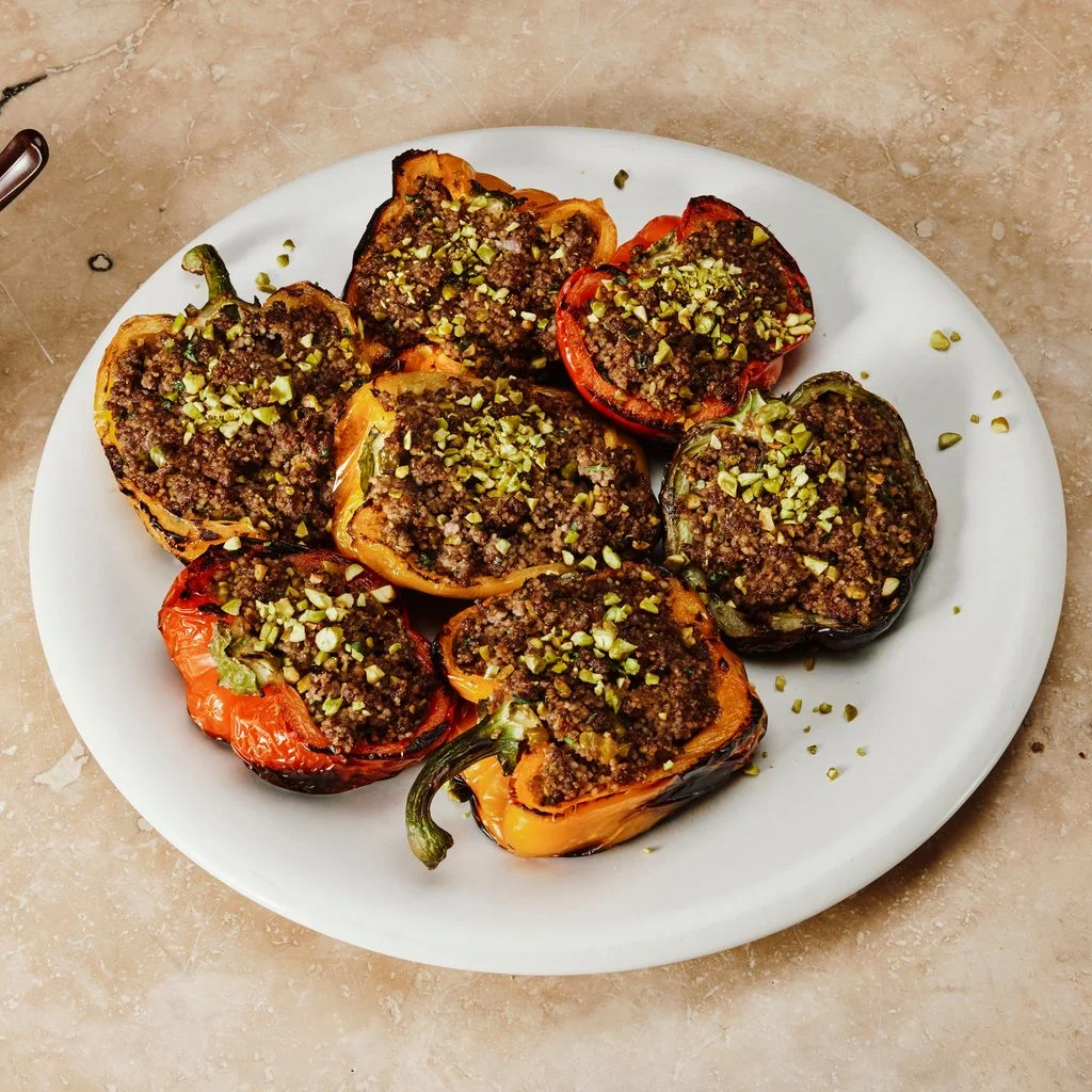 Image may contain Food Food Presentation Meat Pork Produce Bell Pepper Pepper Plant and Vegetable
