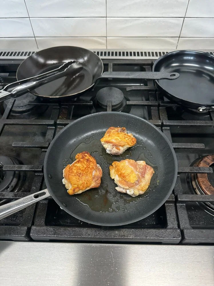 searing chicken thighs in misen nonstick carbon steel skillet