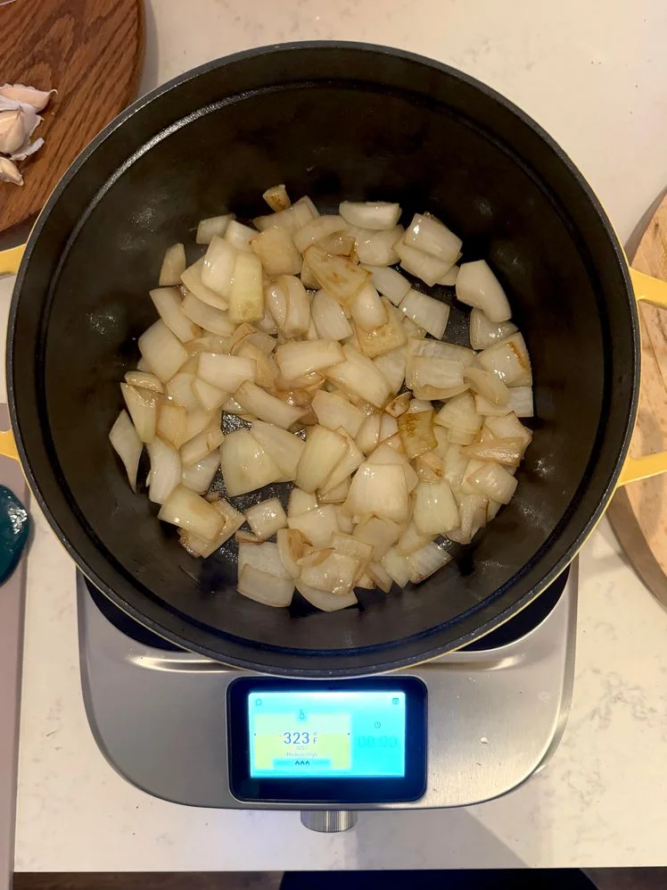 Sautéing onions in 5.5-quart Staub Cocotte.