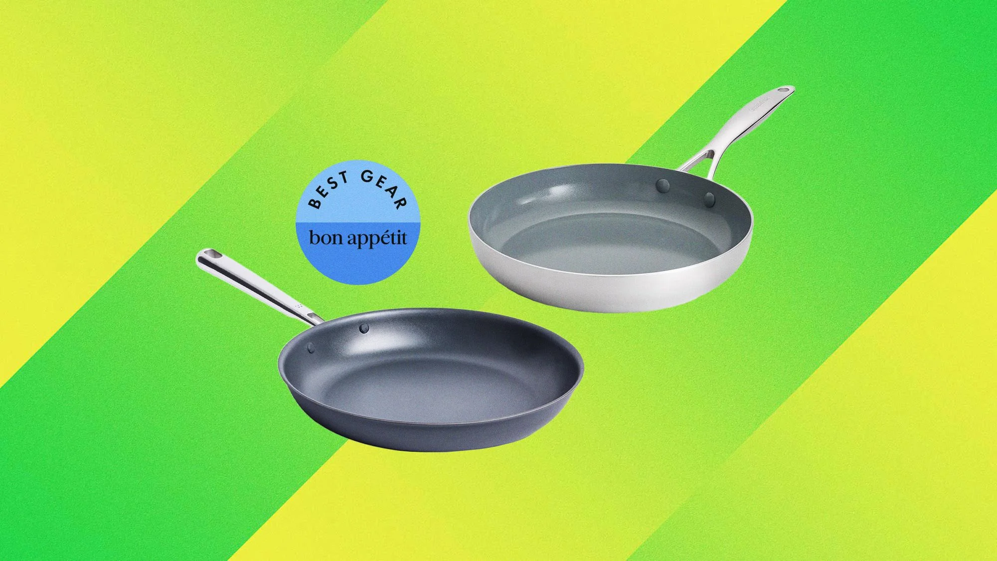 The Best NonToxic nontoxic Cookware two pans on green background