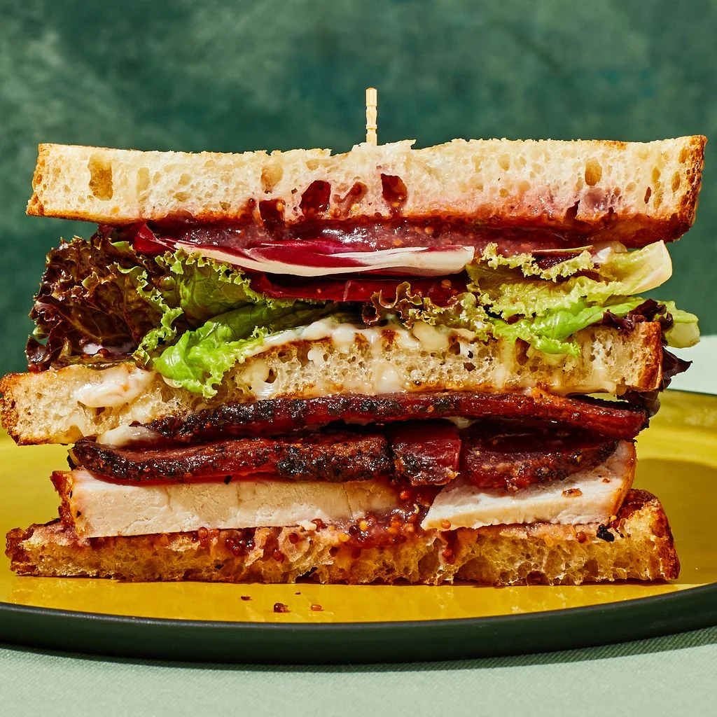 Closeup of a crosssection of a sandwich.